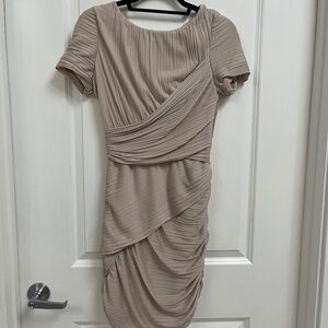 Halston Heritage Taupe Draped Ruched Cocktail Dress Size 6